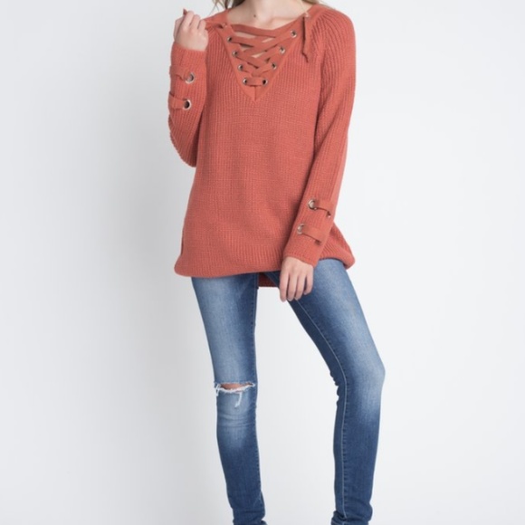 Criss Cross Lace-Up Loose Knitting Sweater - Picture 5 of 5